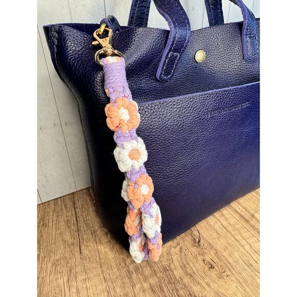 Macrame Flower Pink Purple Keychain Charm Purse Bag Charm FAST SHIP NEW - Picture 4 of 6